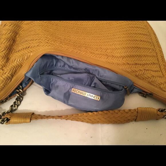 DONALD J PLINER Yellow Woven Leather Crescent Hobo - Picture 9 of 9